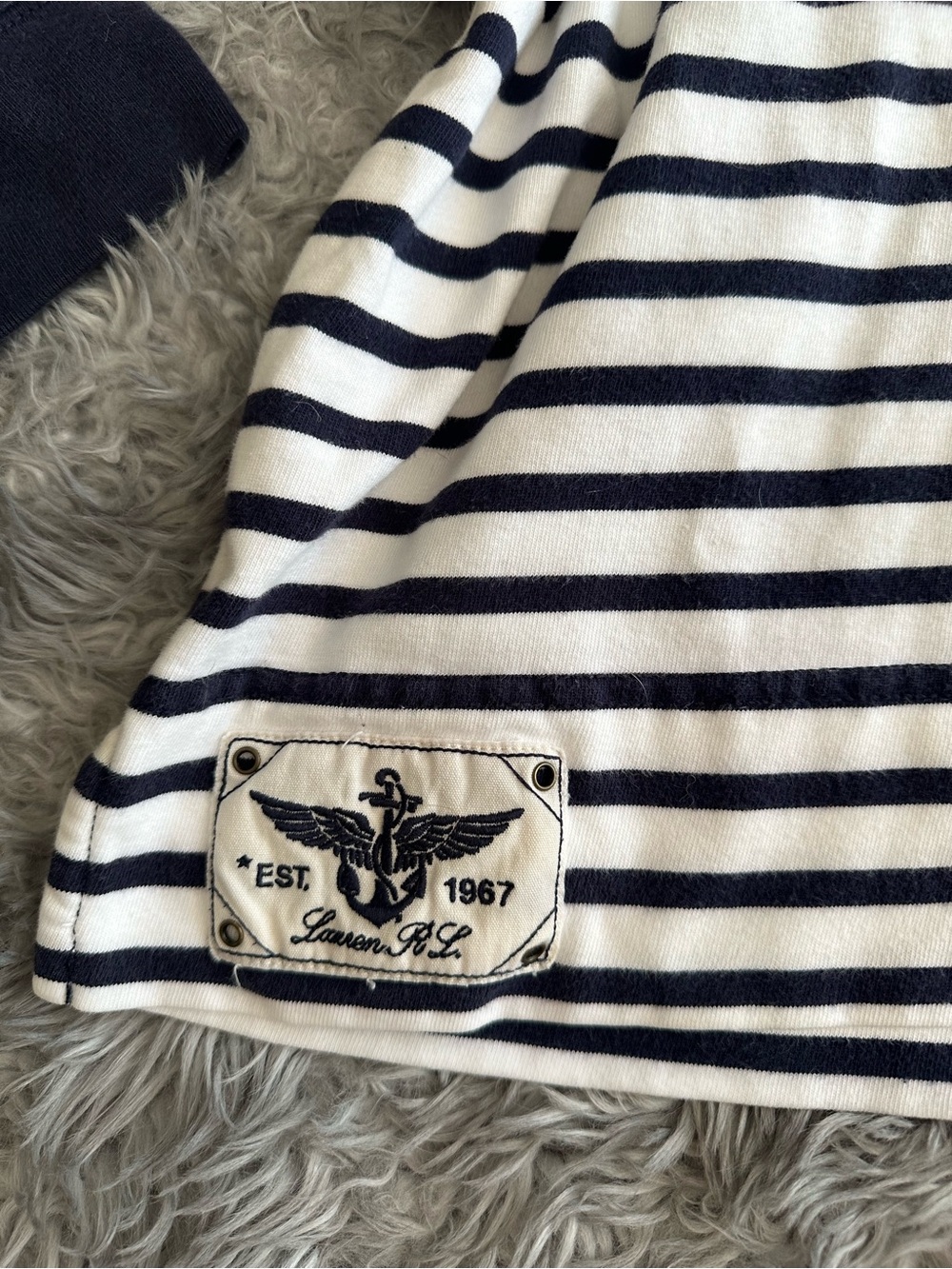 Ralph Lauren Navy and White Striped Sailor Hoodie Top - Picture 2 of 4